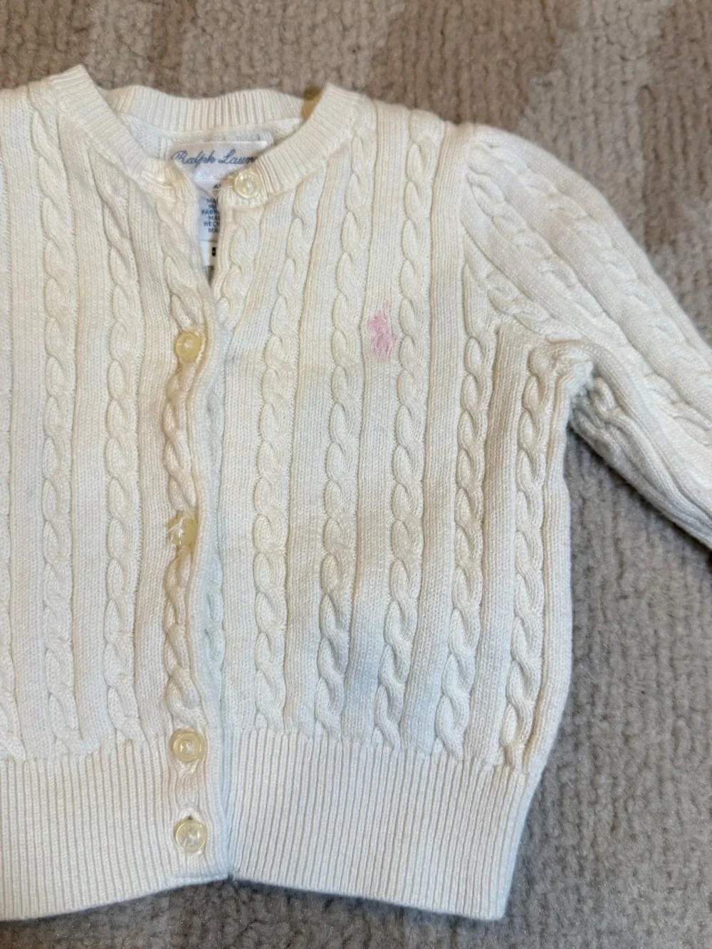 Ralph Lauren Baby Girls Mini Cable Knit Cardigan Warm White 6M